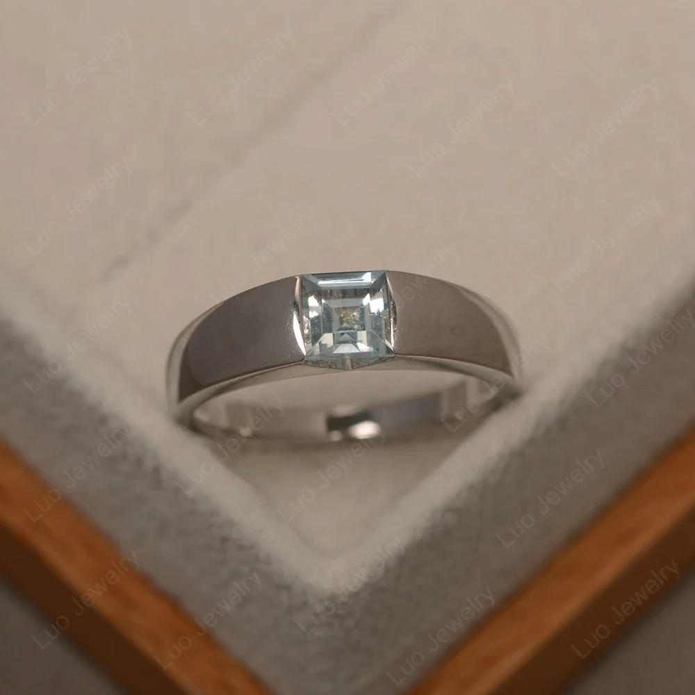 Gender Neutral Aquamarine Solitaire Ring