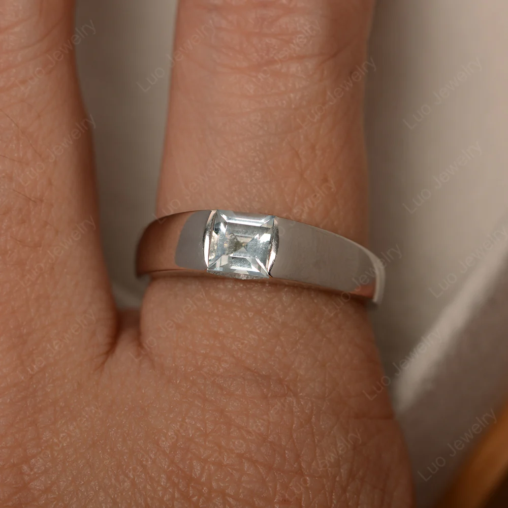 Gender Neutral Aquamarine Solitaire Ring - Image 3