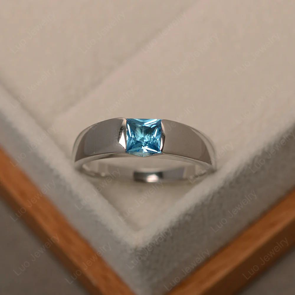 Gender Neutral Swiss Blue Topaz Solitaire Ring