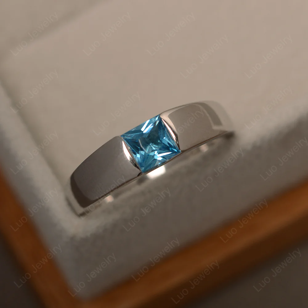 Gender Neutral Swiss Blue Topaz Solitaire Ring - Image 2