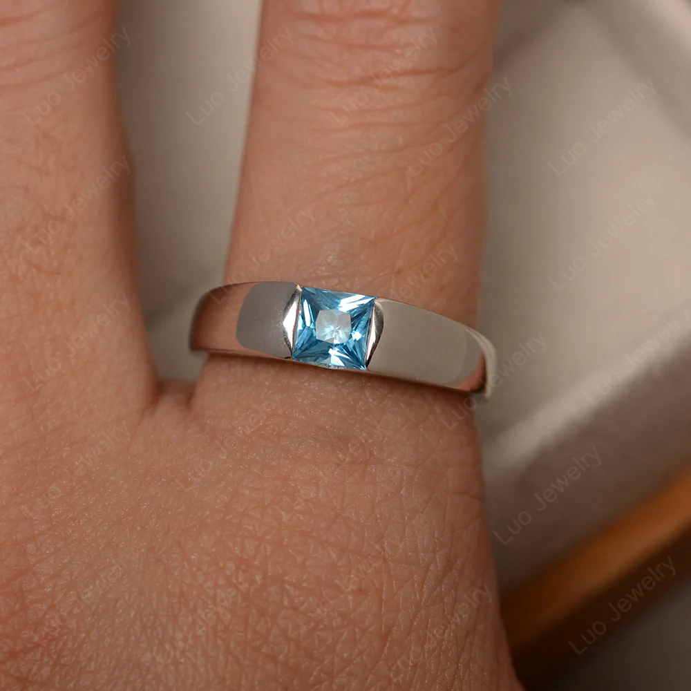 Gender Neutral Swiss Blue Topaz Solitaire Ring - Image 4