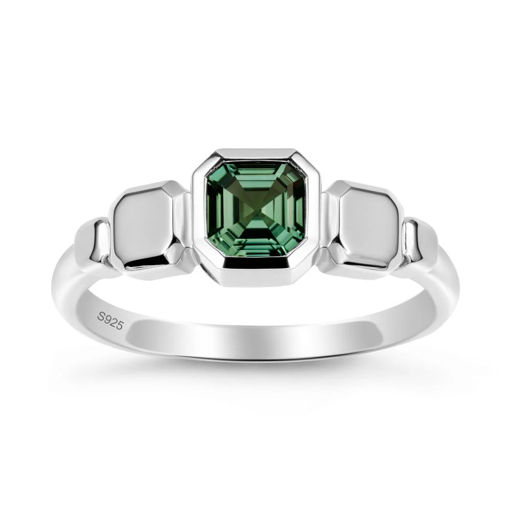 Geometric Ascher Green Sapphire Ring - Image 9