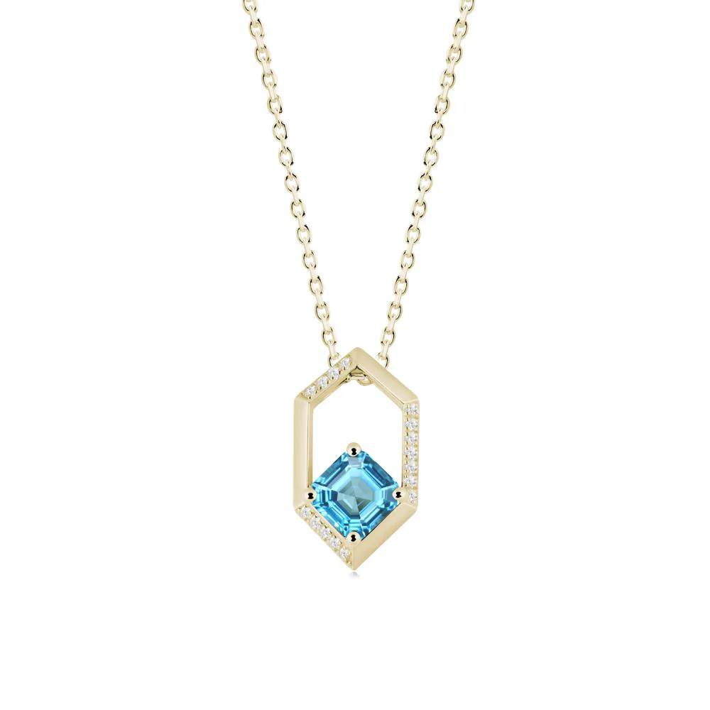 Geometric Asscher Swiss Blue Topaz Pendant - Image 2