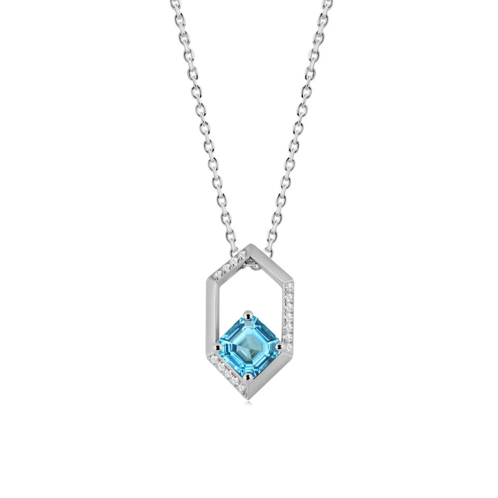 Geometric Asscher Swiss Blue Topaz Pendant - Image 5