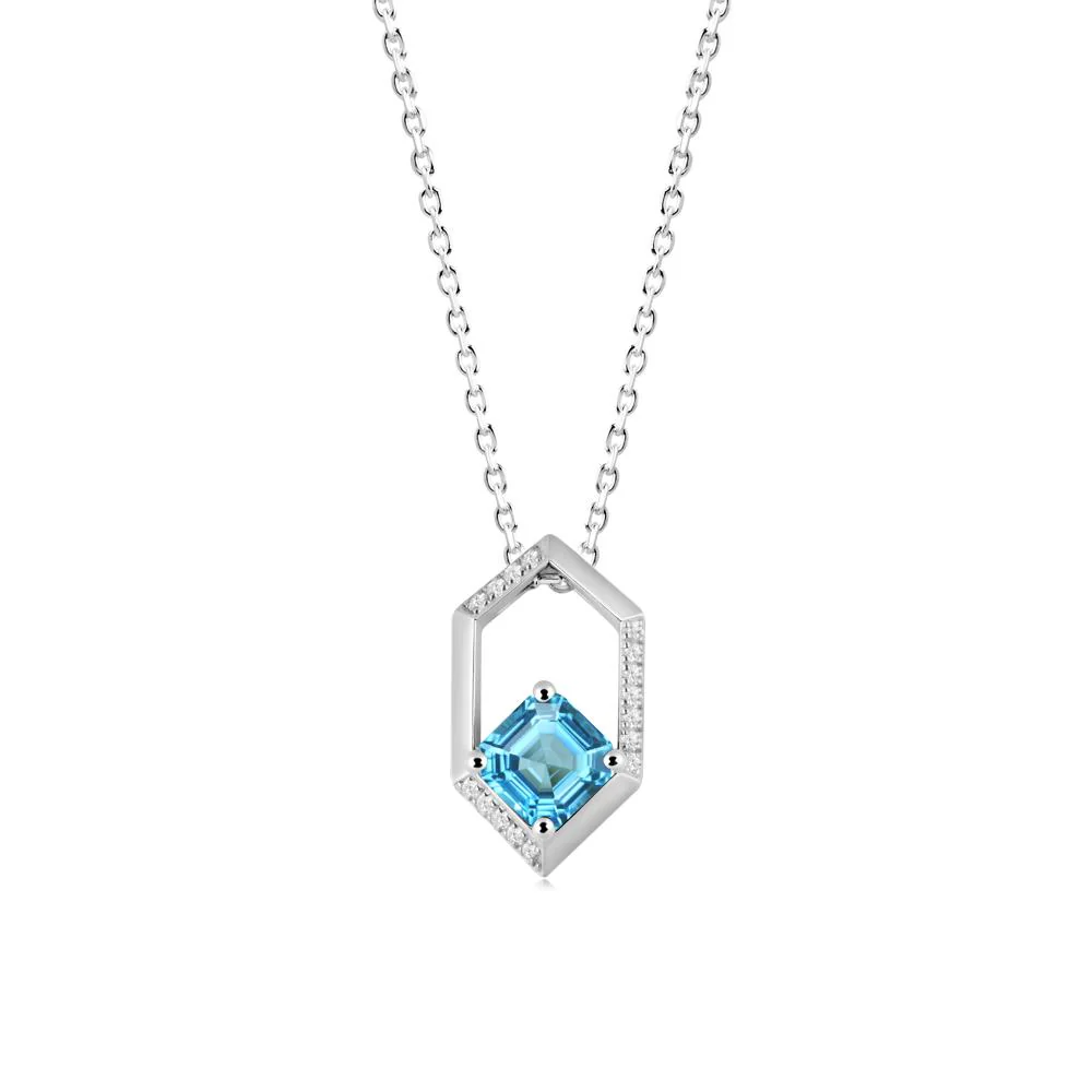 Geometric Asscher Swiss Blue Topaz Pendant - Image 6