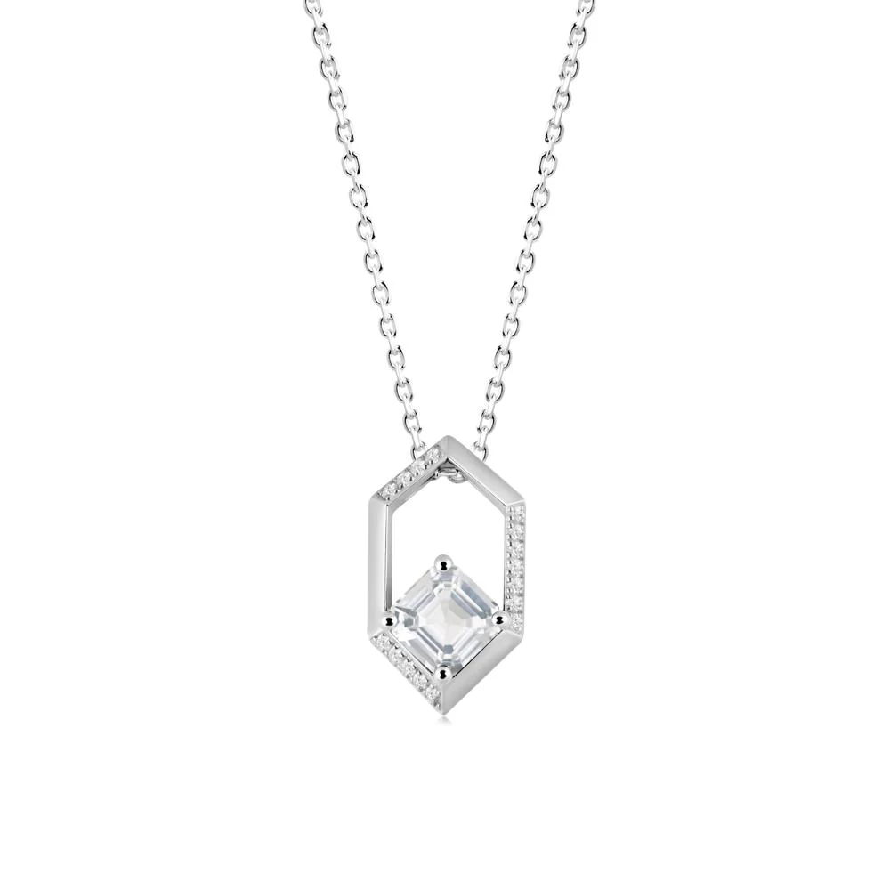 Geometric Asscher White Topaz Pendant