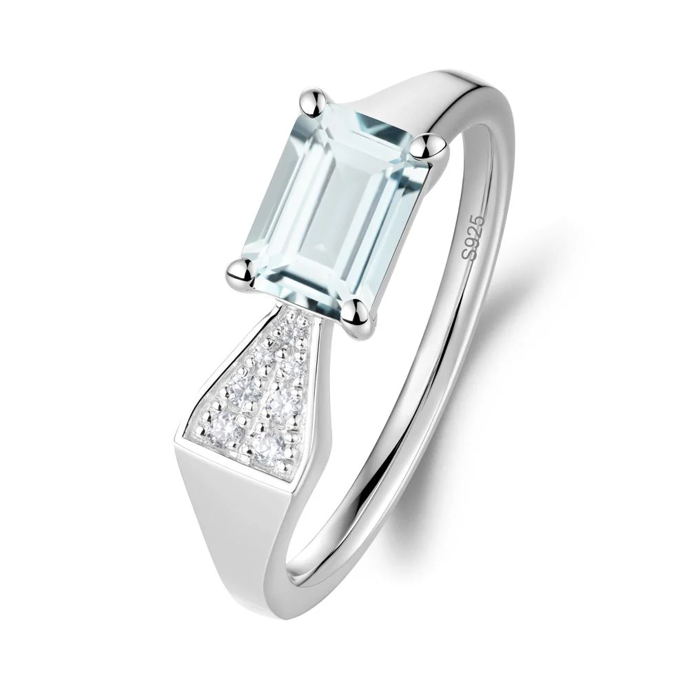 Geometric Emerald Cut Aquamarine Ring - Image 8