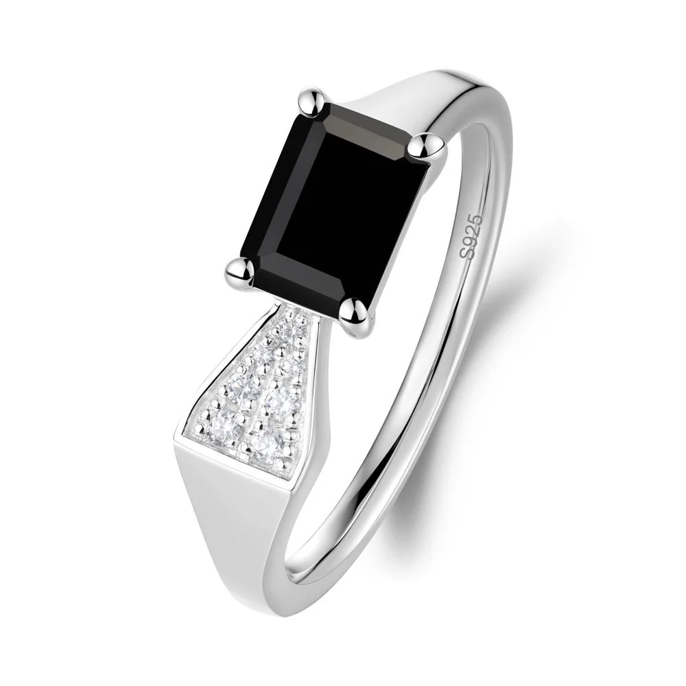 Geometric Emerald Cut Black Spinel Ring - Image 6