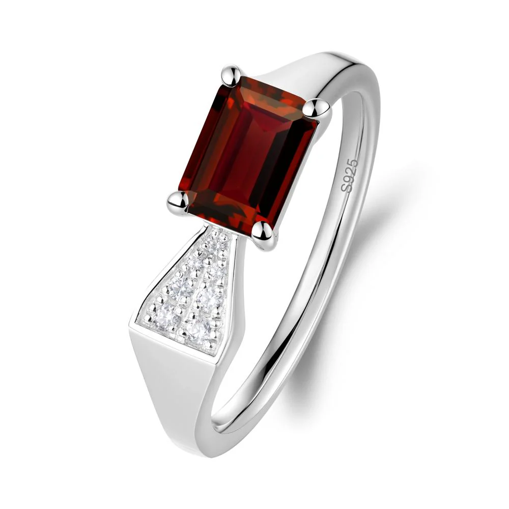 Geometric Emerald Cut Garnet Ring - Image 2