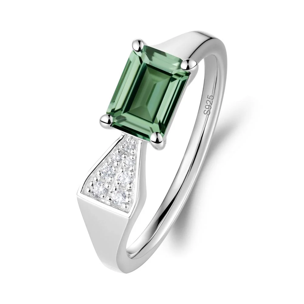 Geometric Emerald Cut Green Sapphire Ring - Image 5