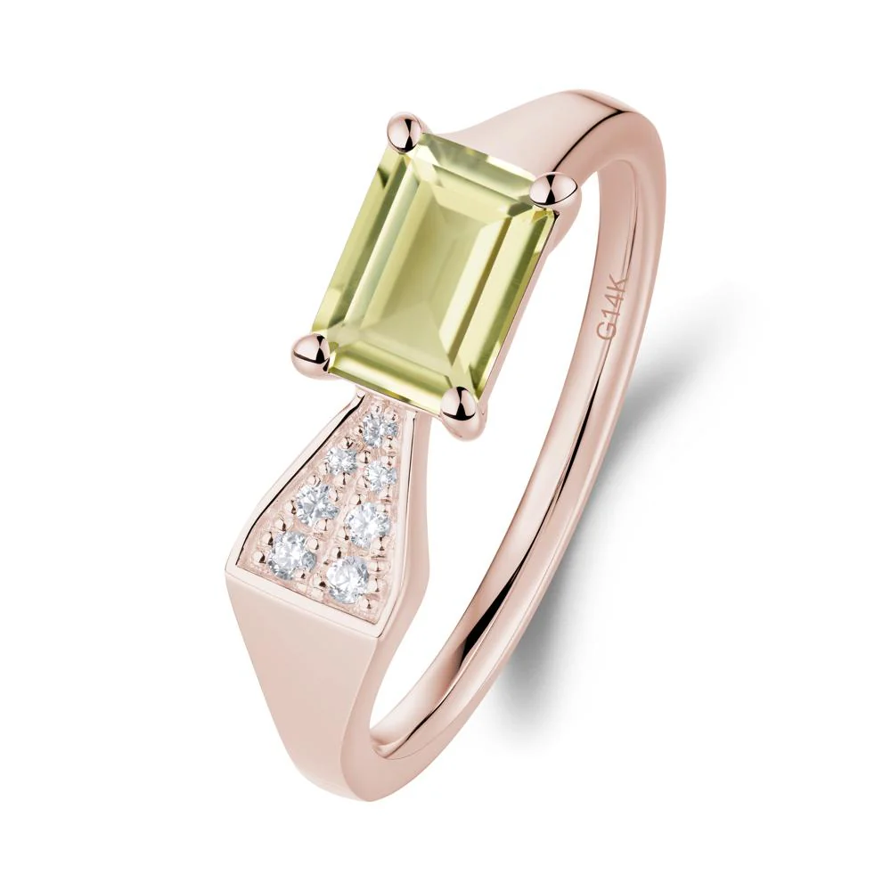 Geometric Emerald Cut Lemon Quartz Ring - Image 3