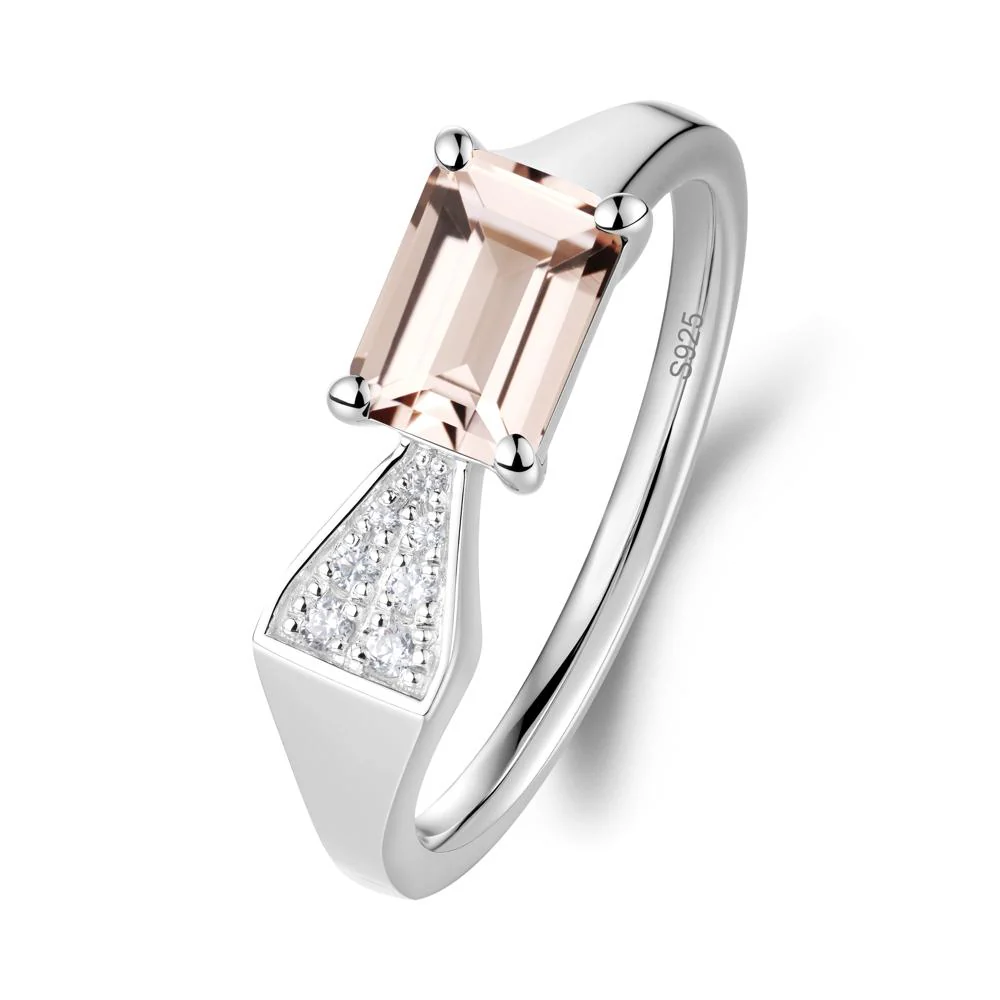 Geometric Emerald Cut Morganite Ring - Image 3
