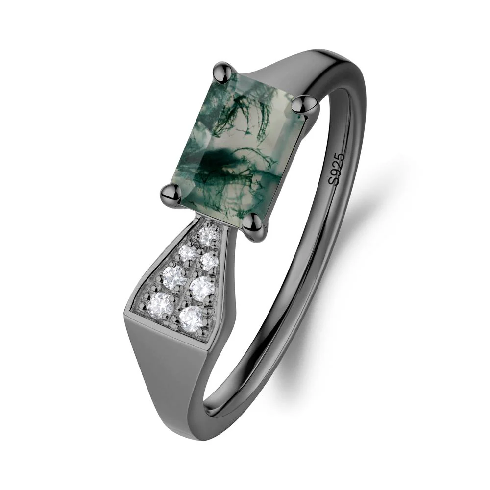 Geometric Emerald Cut Moss Agate Ring - Image 5