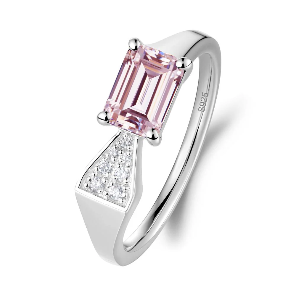 Geometric Emerald Cut Pink Cubic Zirconia Ring - Image 5