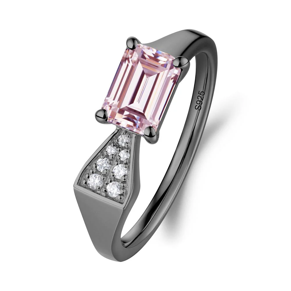 Geometric Emerald Cut Pink Cubic Zirconia Ring - Image 7
