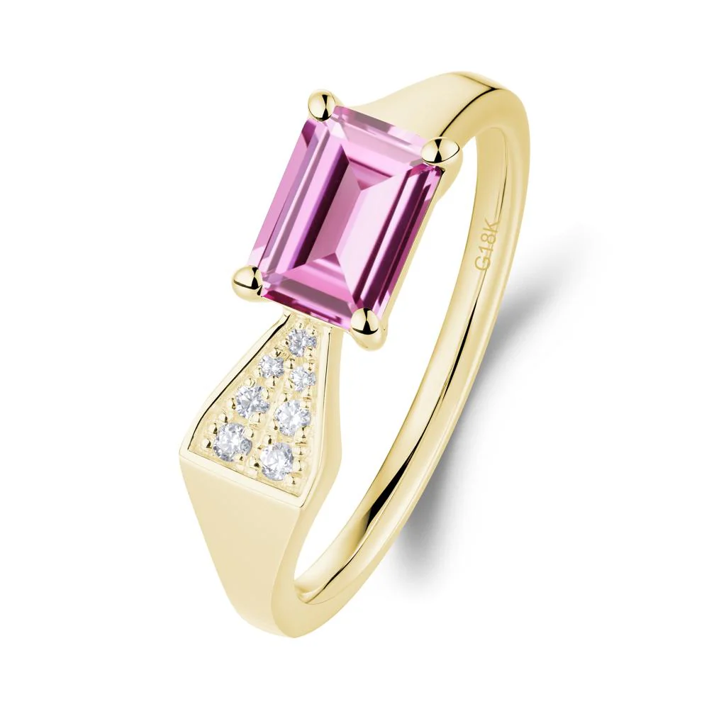 Geometric Emerald Cut Pink Sapphire Ring - Image 2