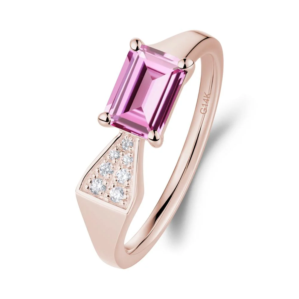 Geometric Emerald Cut Pink Sapphire Ring - Image 5
