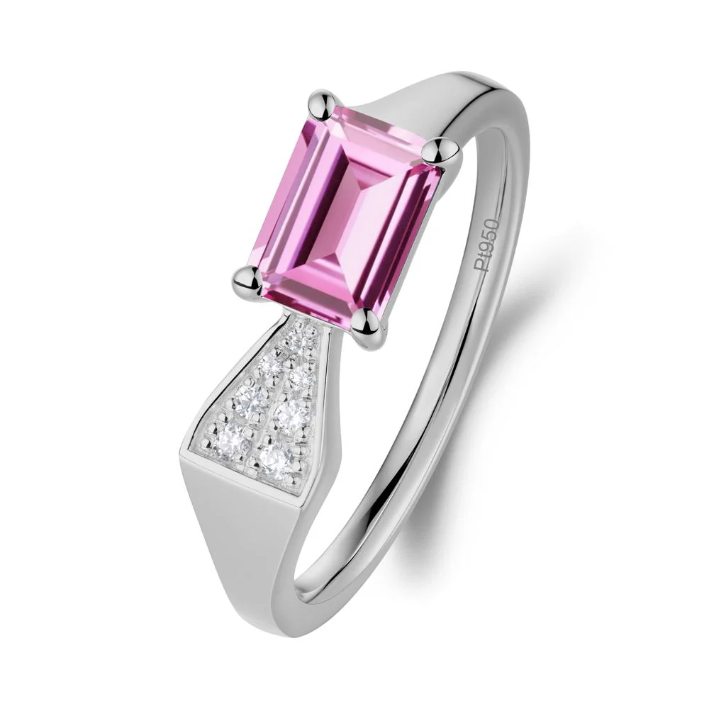 Geometric Emerald Cut Pink Sapphire Ring - Image 6