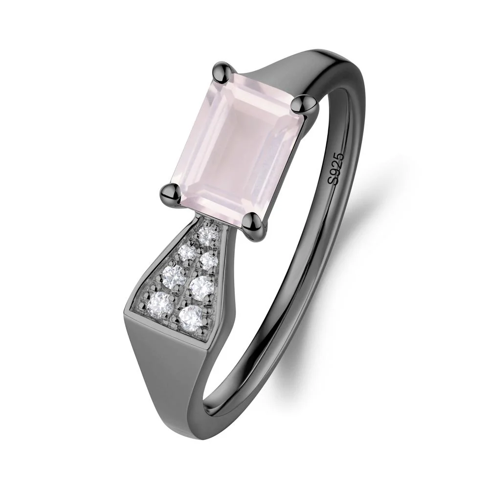 Geometric Emerald Cut Rose Quartz Ring
