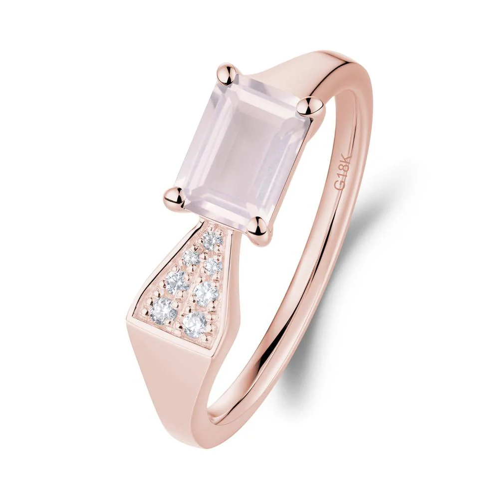 Geometric Emerald Cut Rose Quartz Ring - Image 2