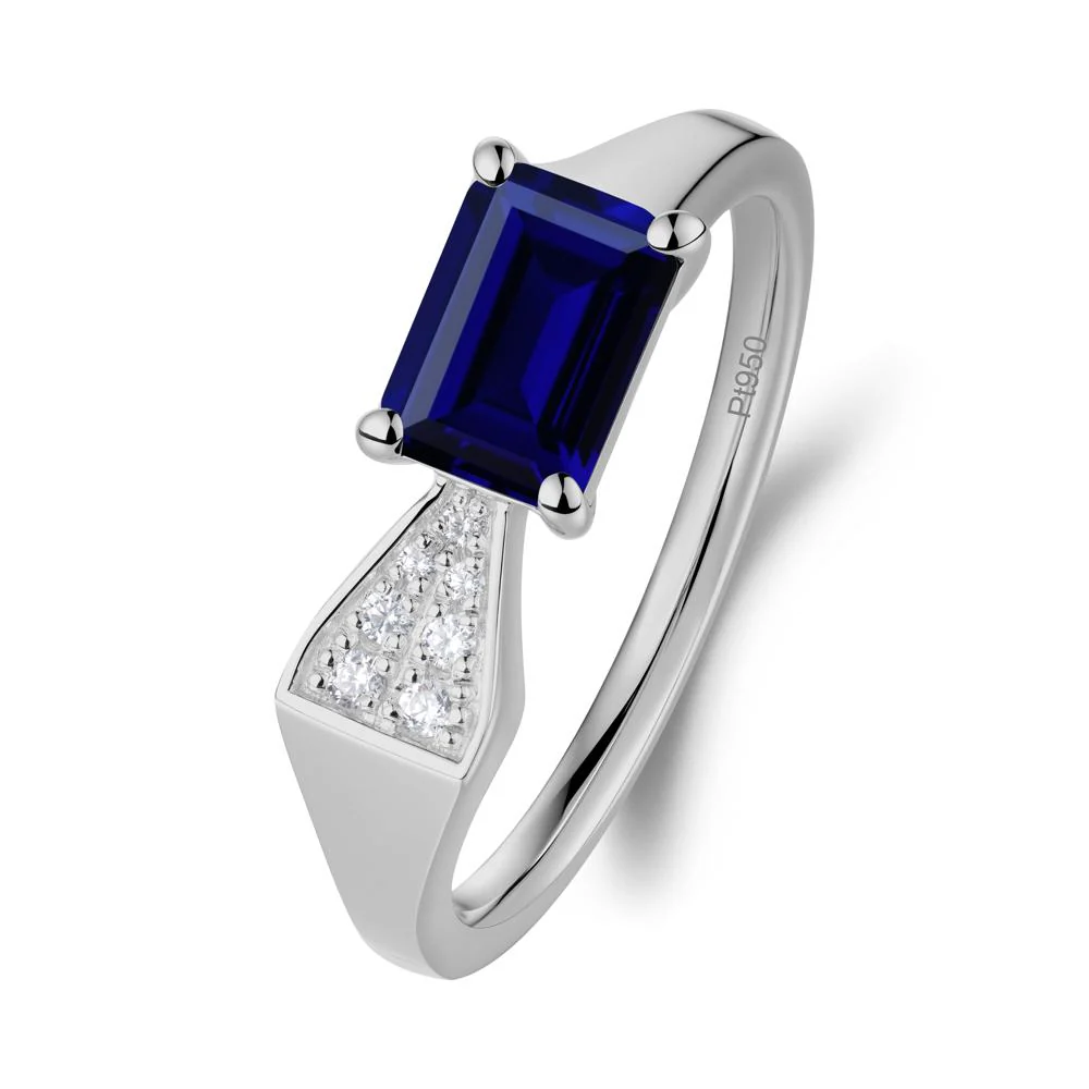 Geometric Emerald Cut Sapphire Ring