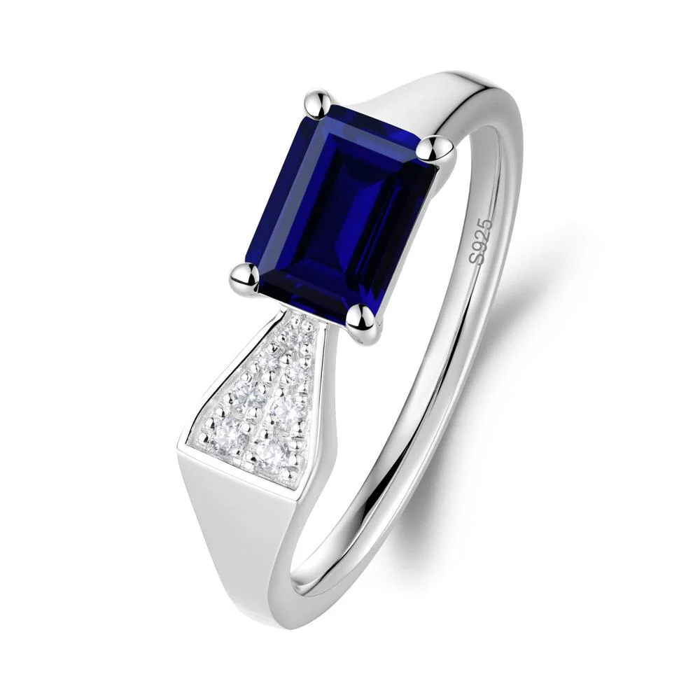 Geometric Emerald Cut Sapphire Ring - Image 8