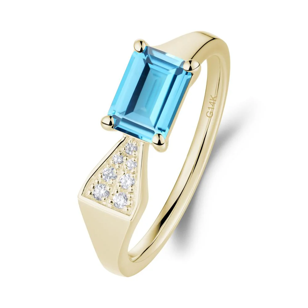Geometric Emerald Cut Swiss Blue Topaz Ring - Image 3
