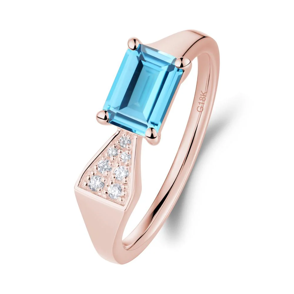 Geometric Emerald Cut Swiss Blue Topaz Ring - Image 4