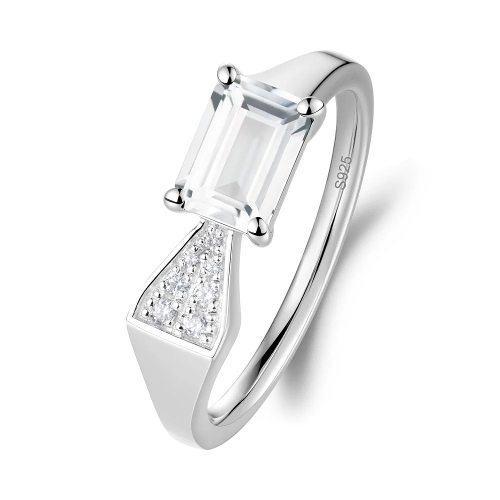 Geometric Emerald Cut White Topaz Ring - Image 6