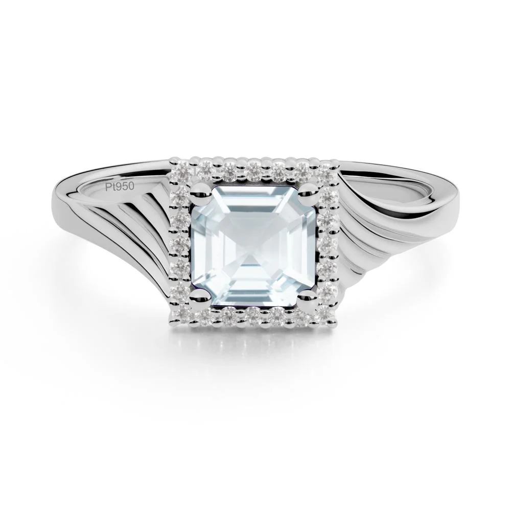 Geometric Halo Aquamarine Statement Ring - Image 4