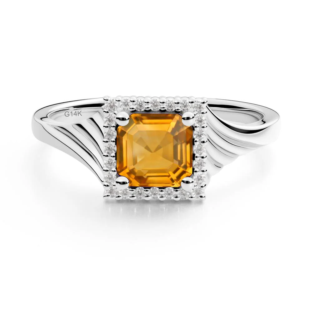 Geometric Halo Citrine Statement Ring