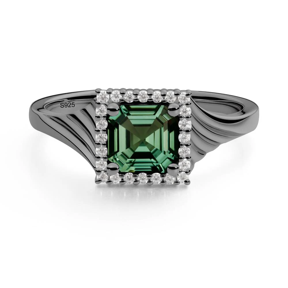 Geometric Halo Green Sapphire Statement Ring