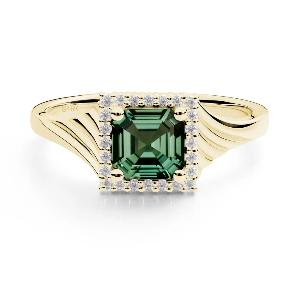 Geometric Halo Green Sapphire Statement Ring - Image 5