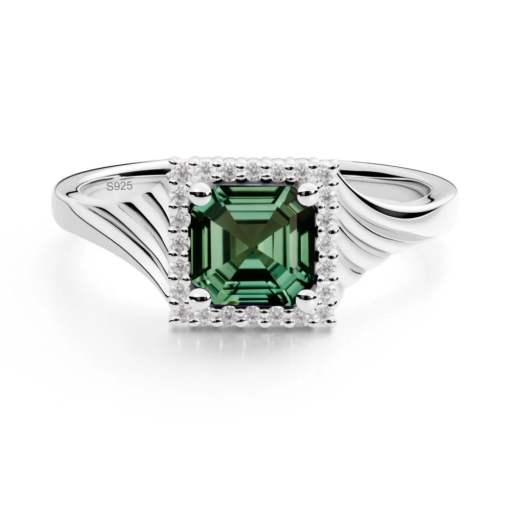 Geometric Halo Green Sapphire Statement Ring - Image 7
