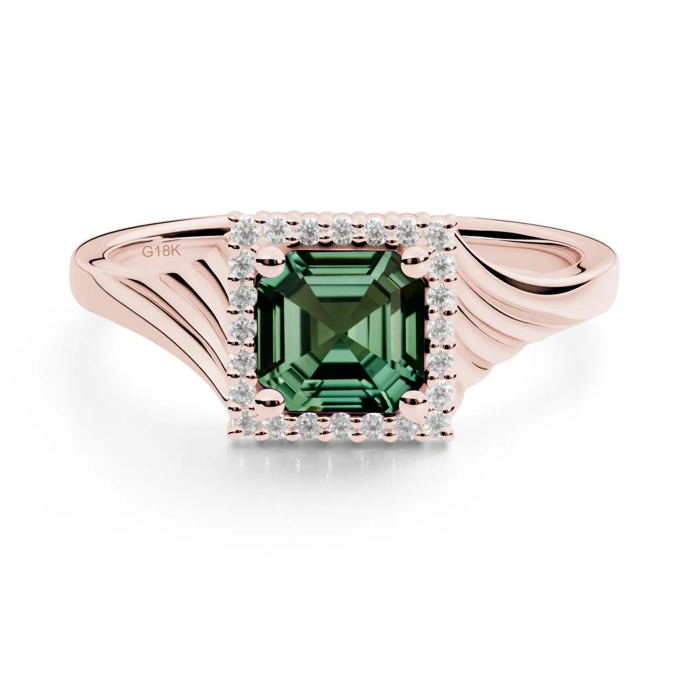Geometric Halo Green Sapphire Statement Ring - Image 8
