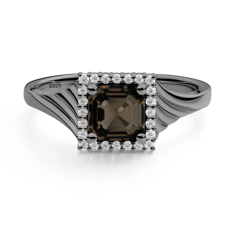 Geometric Halo Smoky Quartz Statement Ring - Image 4