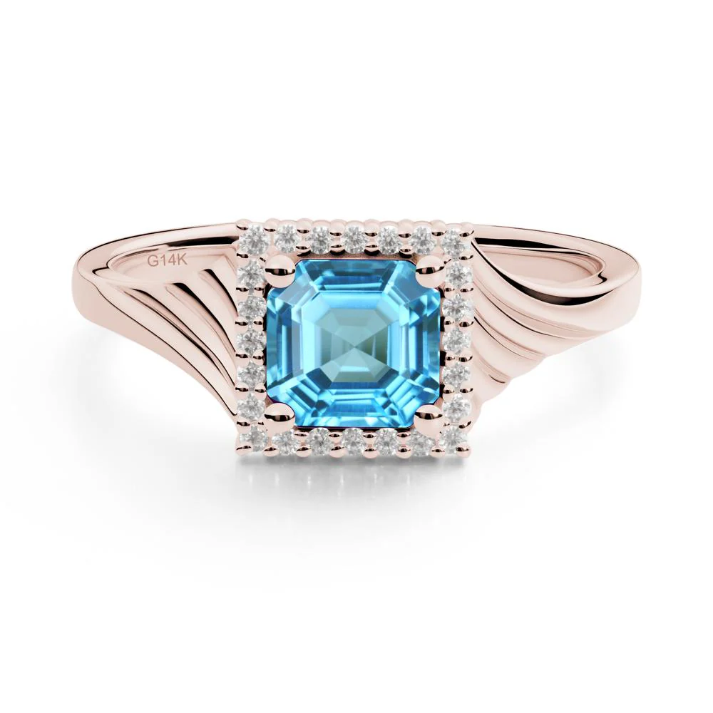 Geometric Halo Swiss Blue Topaz Statement Ring - Image 8