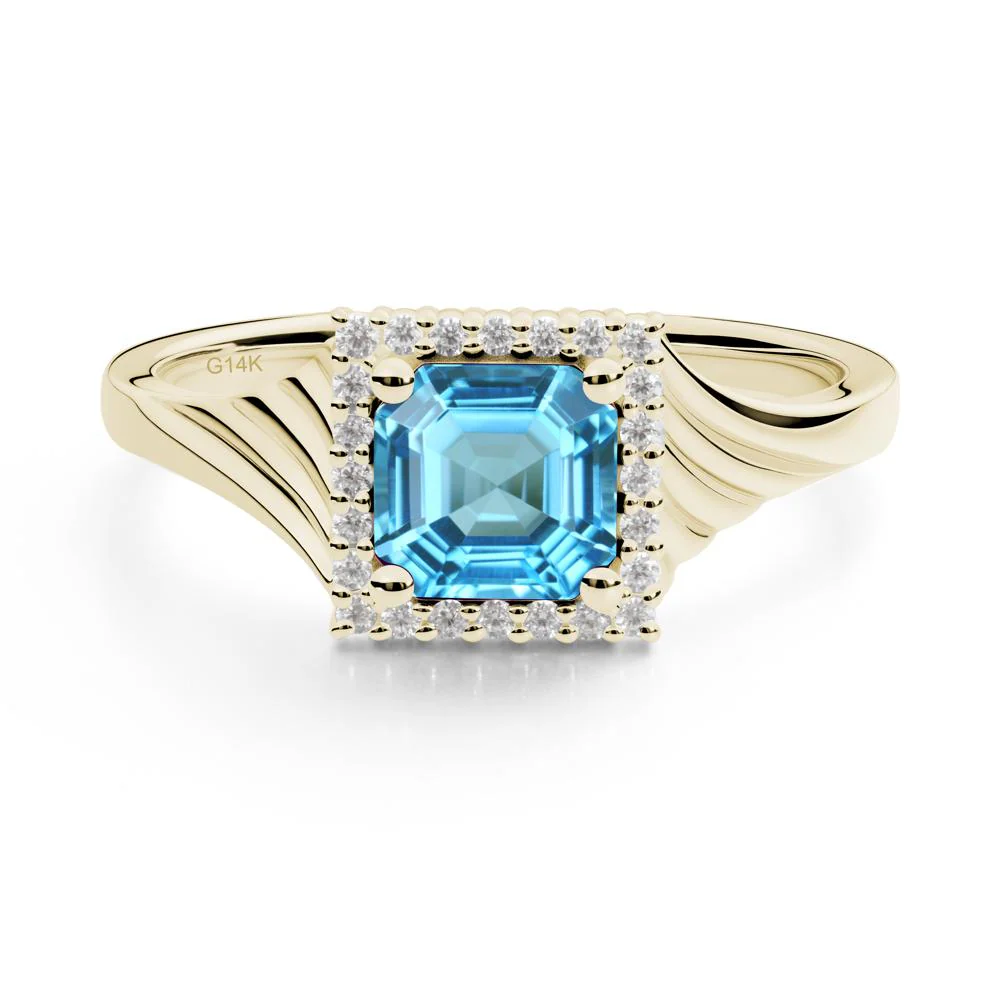 Geometric Halo Swiss Blue Topaz Statement Ring - Image 9