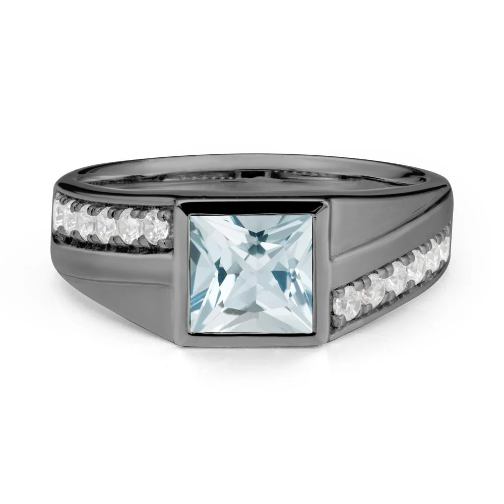 Geometric Men Wide Band Aquamarine Ring