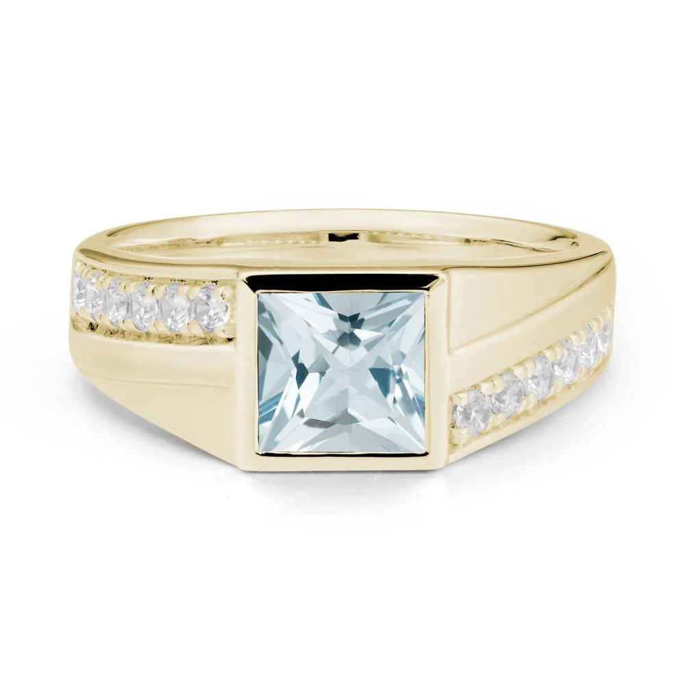 Geometric Men Wide Band Aquamarine Ring - Image 4