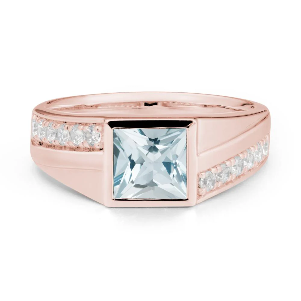 Geometric Men Wide Band Aquamarine Ring - Image 5