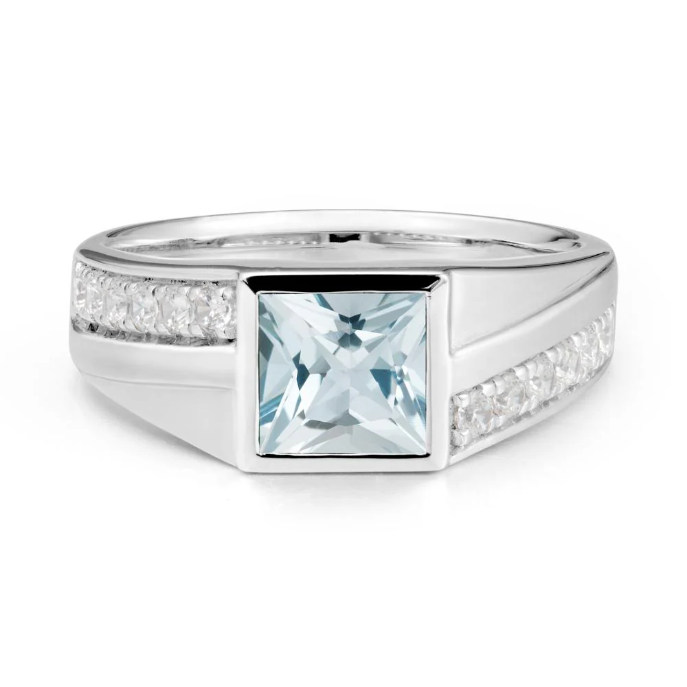 Geometric Men Wide Band Aquamarine Ring - Image 6