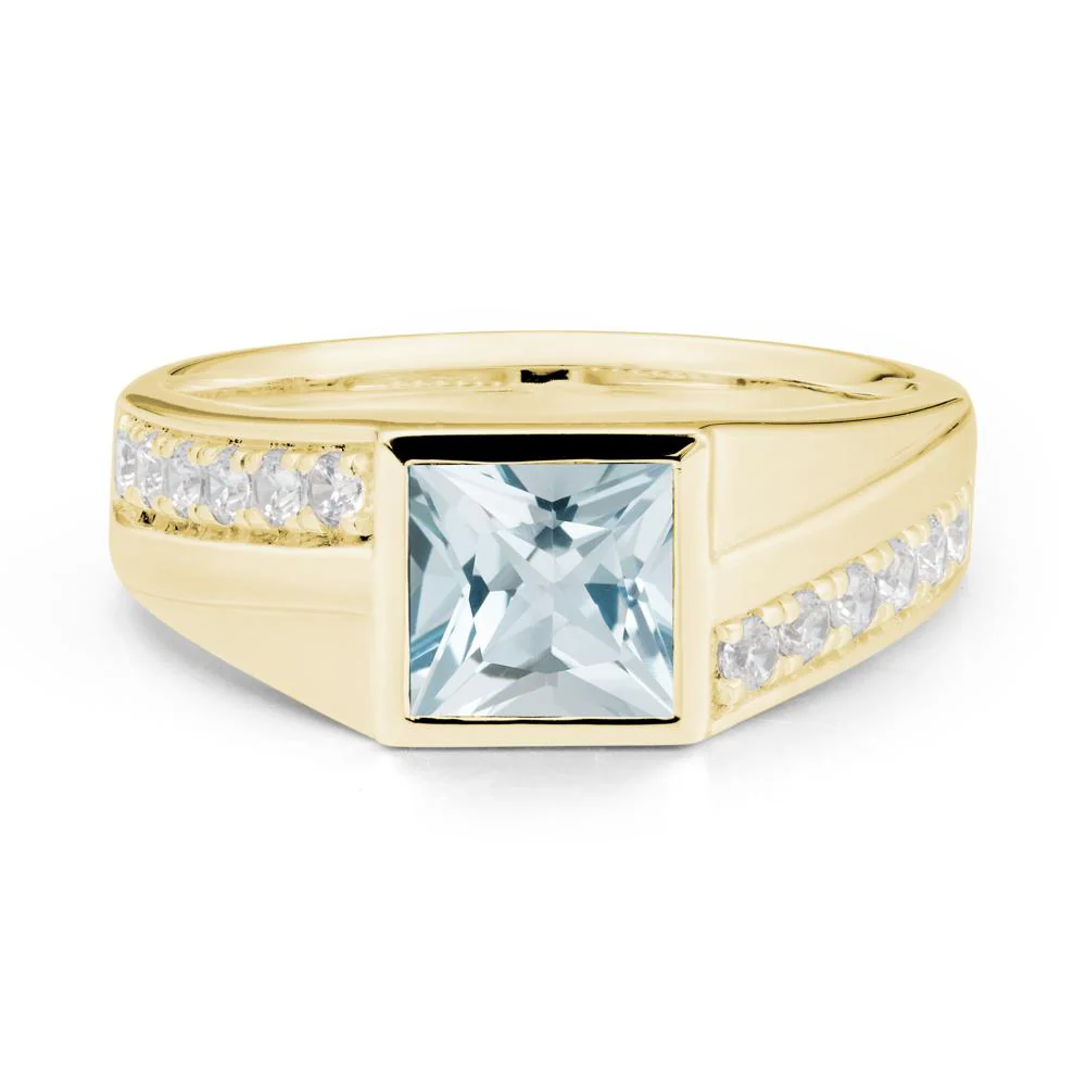 Geometric Men Wide Band Aquamarine Ring - Image 7