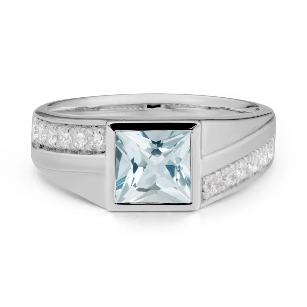 Geometric Men Wide Band Aquamarine Ring - Image 8