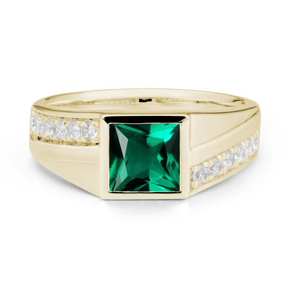 Geometric Men Wide Band Emerald Ring - Image 3
