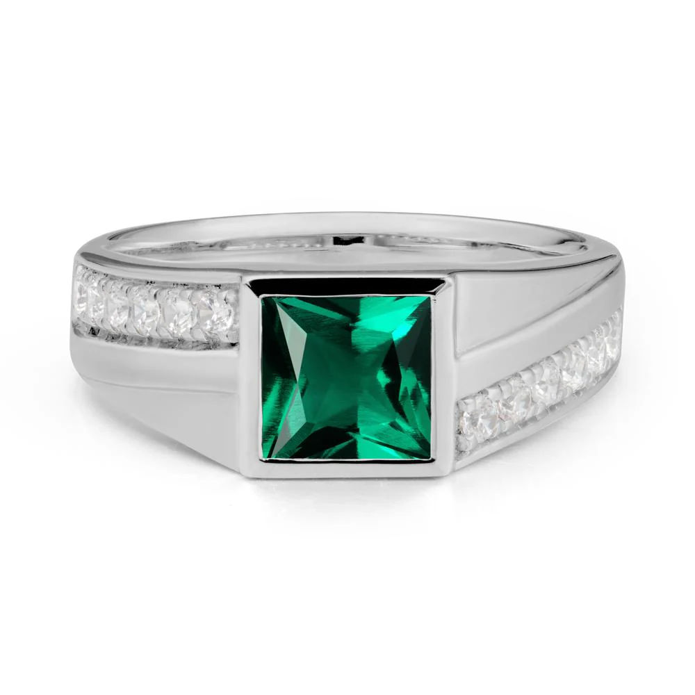 Geometric Men Wide Band Emerald Ring - Image 8