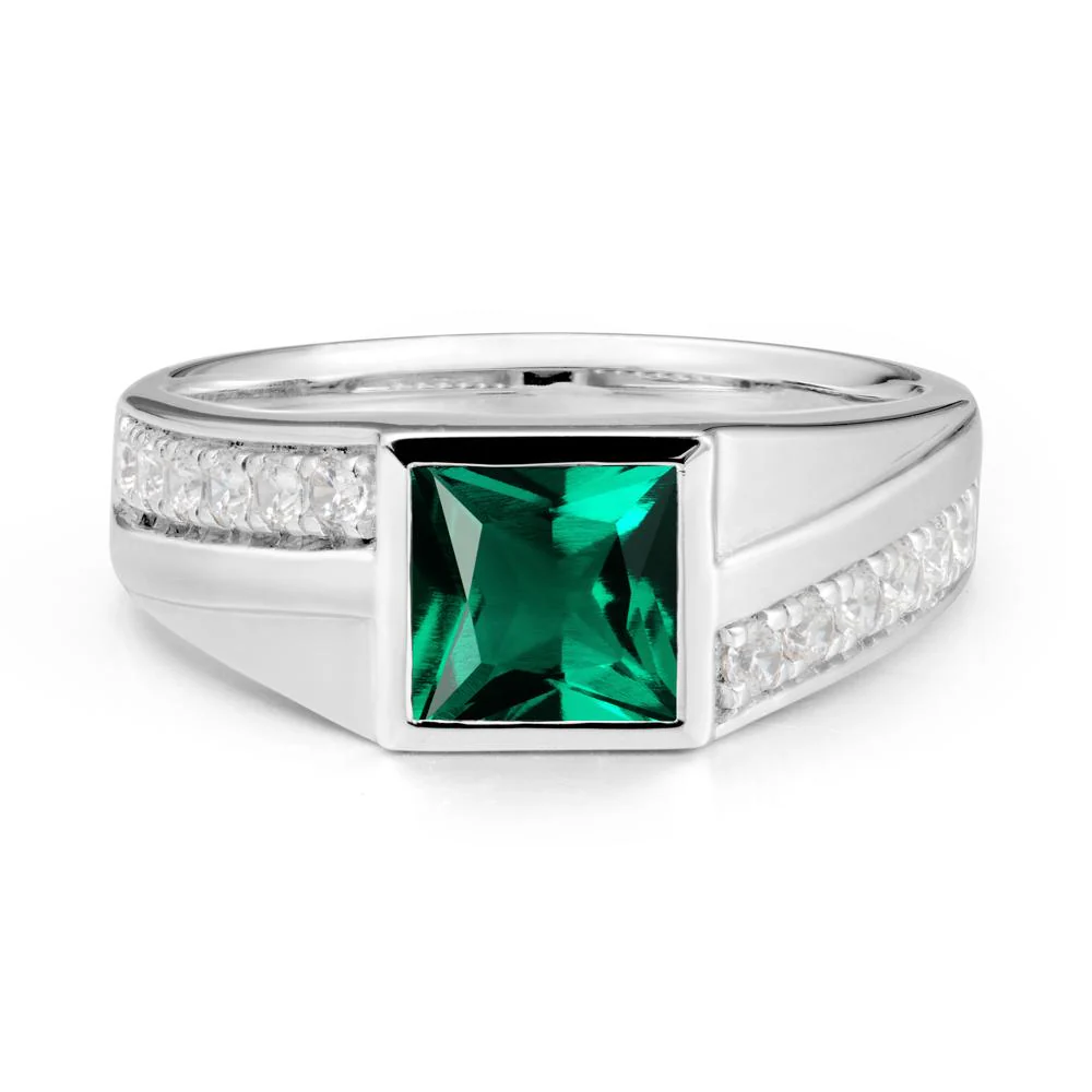 Geometric Men Wide Band Emerald Ring - Image 9