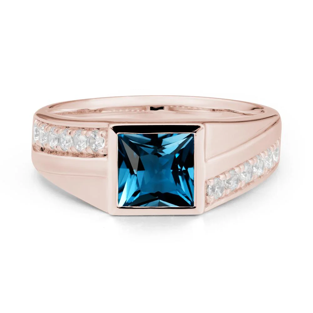 Geometric Men Wide Band London Blue Topaz Ring - Image 2