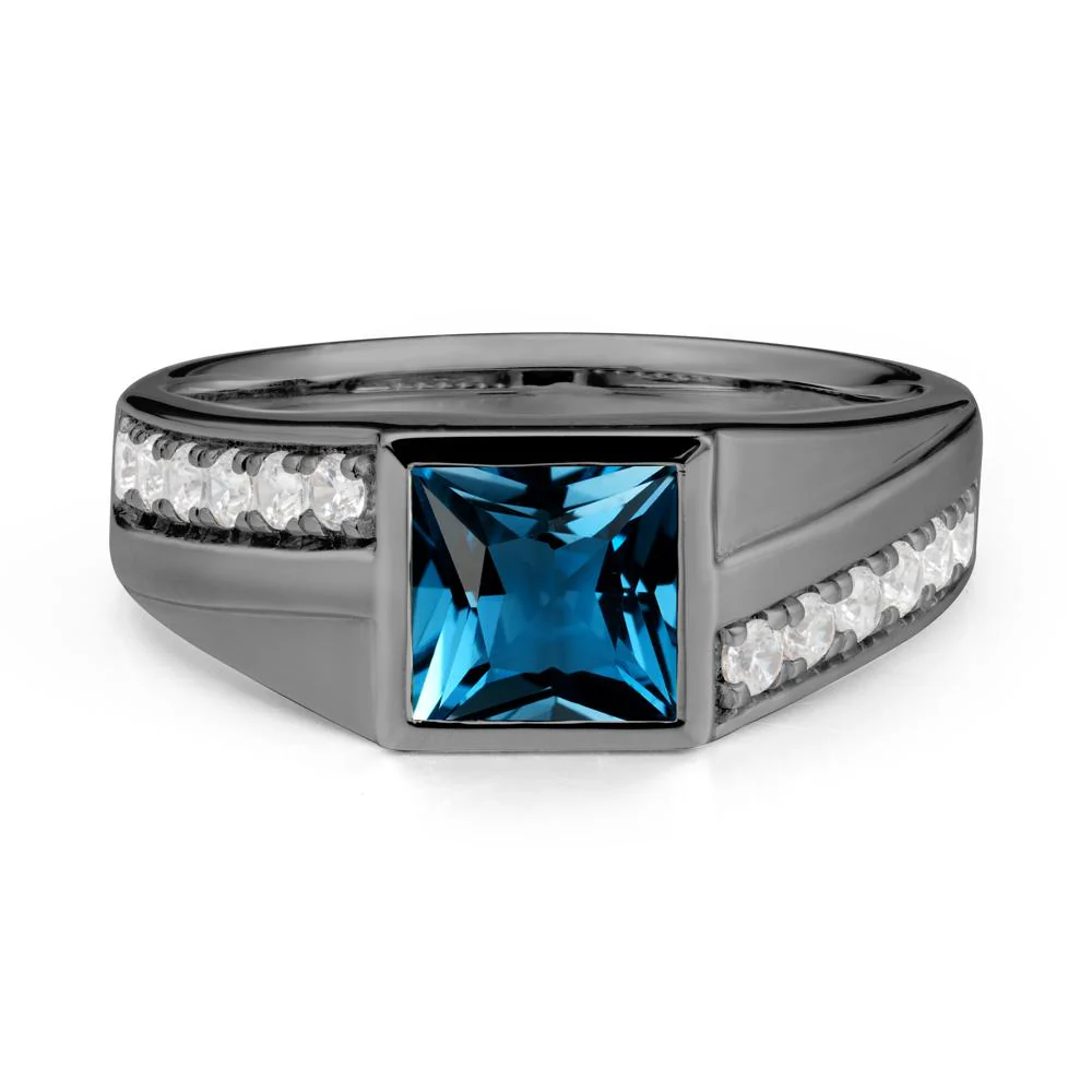Geometric Men Wide Band London Blue Topaz Ring - Image 7