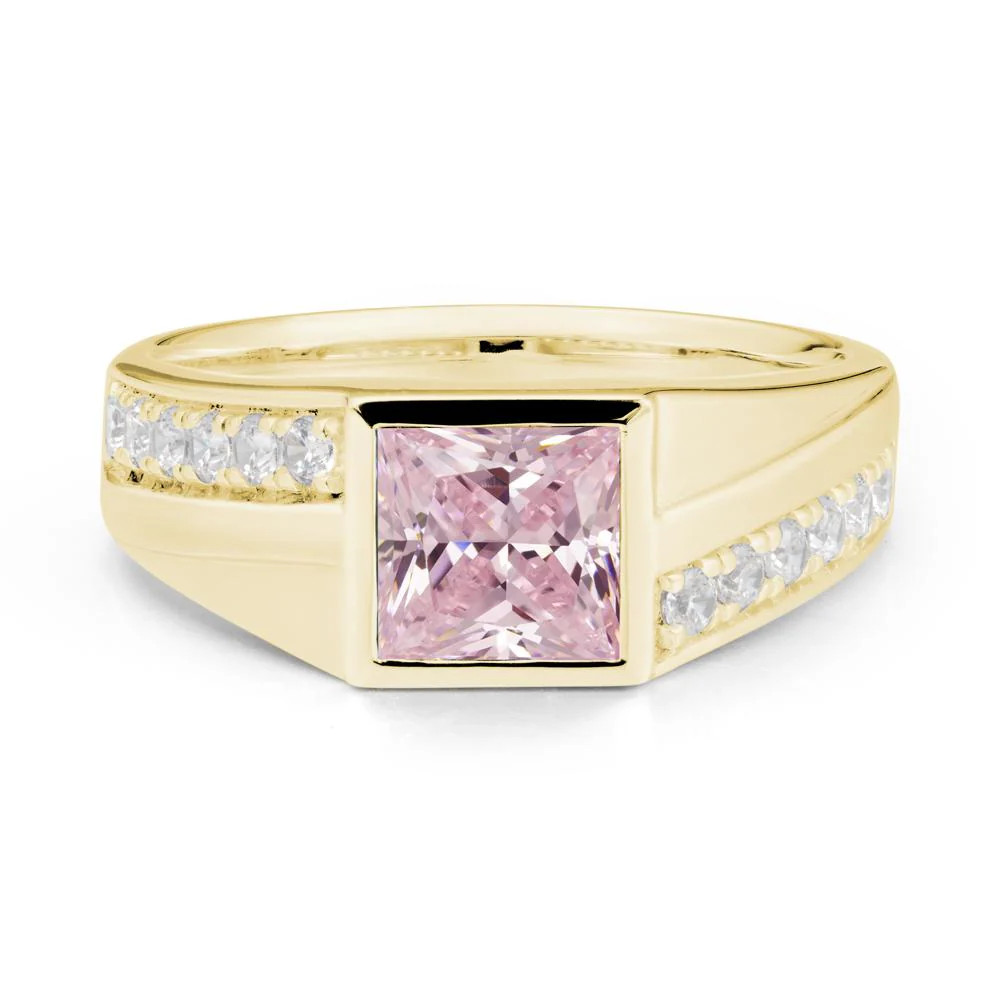 Geometric Men Wide Band Pink Cubic Zirconia Ring - Image 6